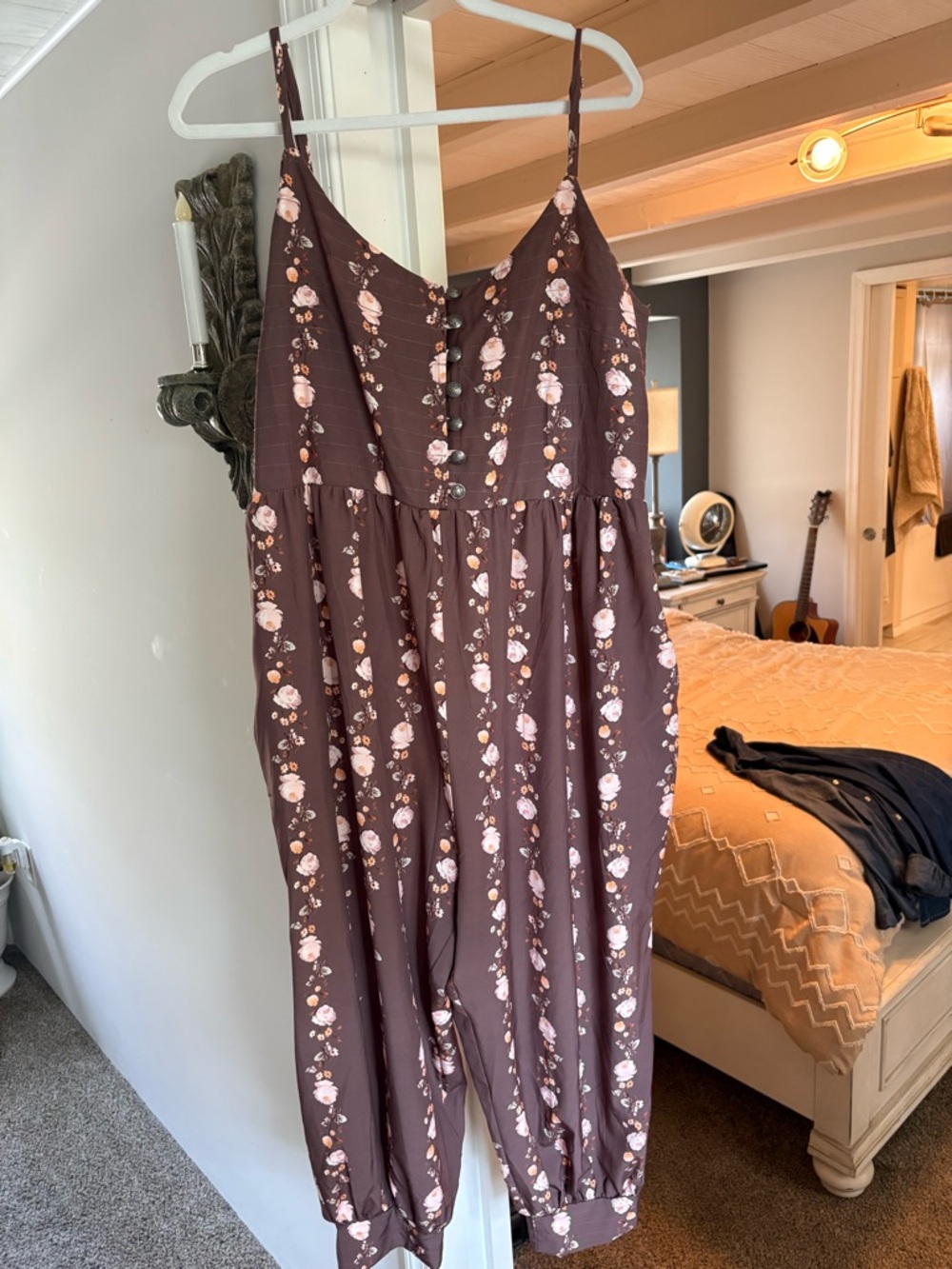 Brown Floral Button-Front Jumpsuit